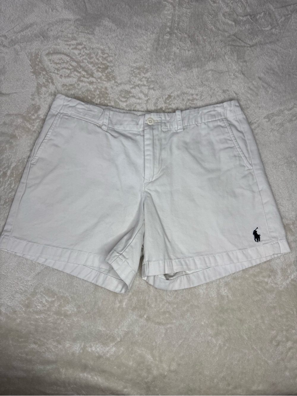Ralph Lauren White Cotton Chino Shorts with Navy Pony
